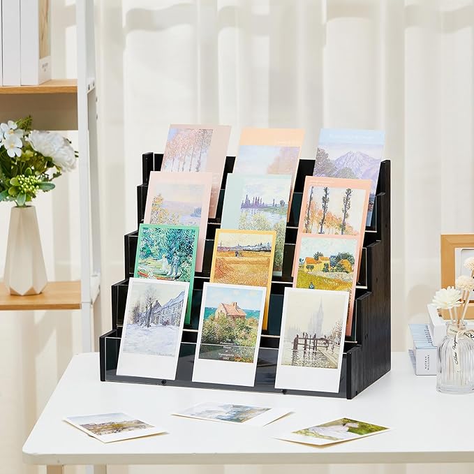 4 Tier Greeting Card Display Stand Black Bamboo and Acrylic Sticker Display - Image 4