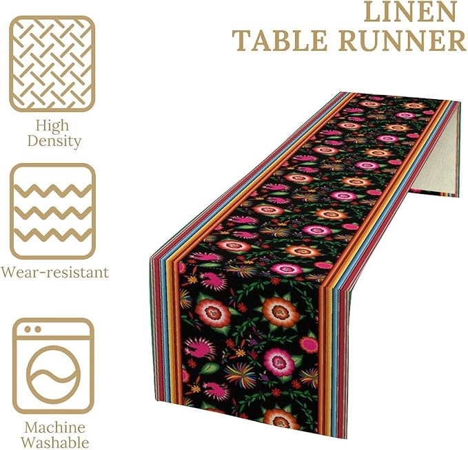 Mexican Table Runner, Colorful Flowers Cinco De Mayo Decor Table Runner - Image 4