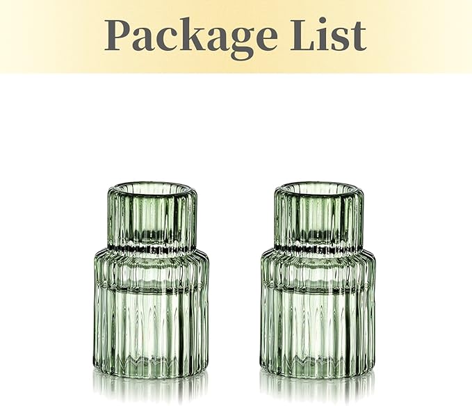 Hewory Glass Taper Candle Holders: 2PCS Green Vintage Candle Holder Candlestick - Image 6