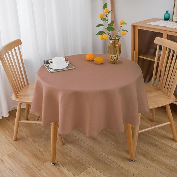 NLMUVW 48 Inch Round Linen Tablecloth, Mocha Table Cloth Farmhouse Water - Image 6