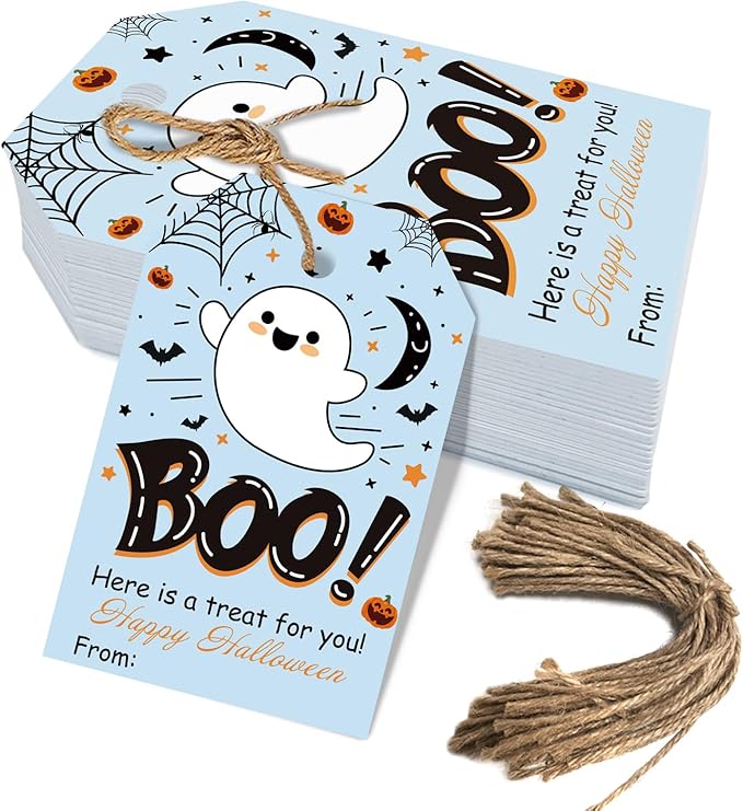 Aukolass 50Pcs Boo Gift Tags, Halloween Treat Tag by Aukolass
