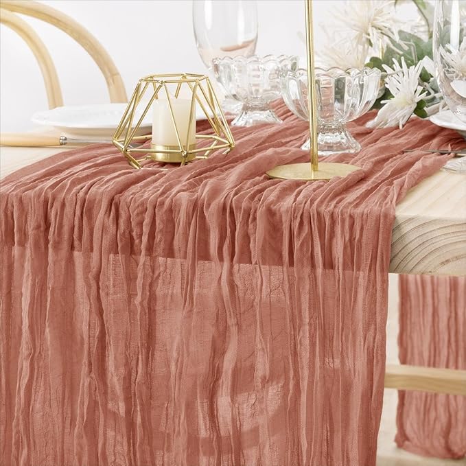 MLMW 4 Pack Dusty Rose Table Runner Cheesecloth Boho Gauze Rustic Cheese Cloth - Image 3