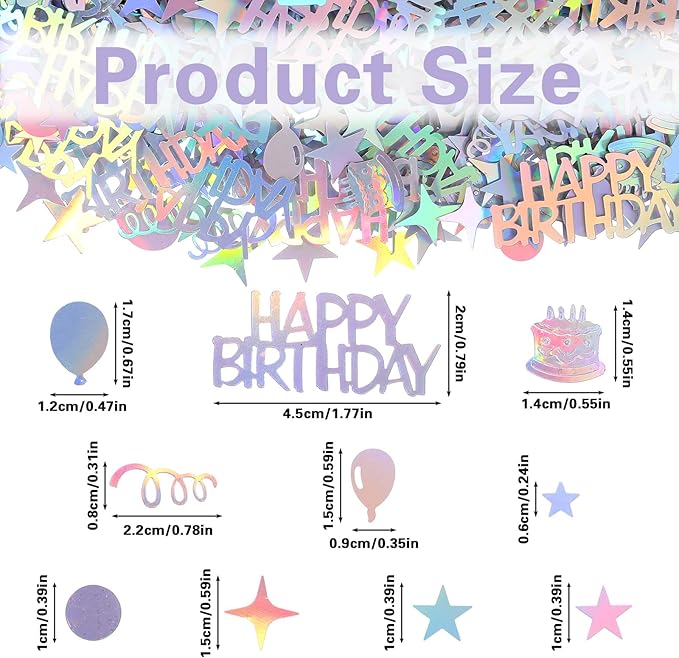 1000pcs Happy Birthday Confetti, Iridescent Party Confetti Metallic Glitter - Image 2