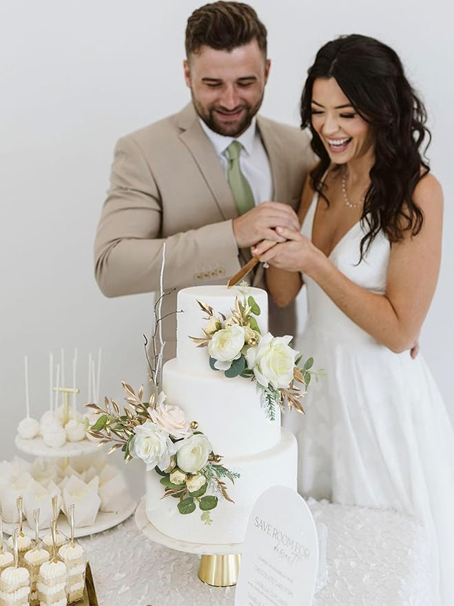 Rinlong 3Pcs Pre-made Cake Toppers Flowers Cake Decorations Wedding Cake - Image 3