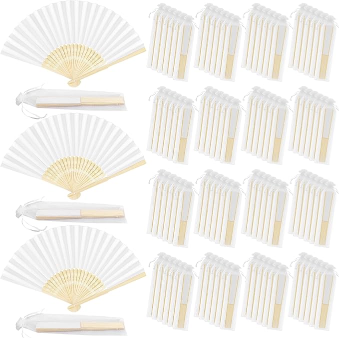 MCEAST 120 Pieces Wedding Handheld Paper Fans White Bamboo Folding Paper Fan by MCEAST