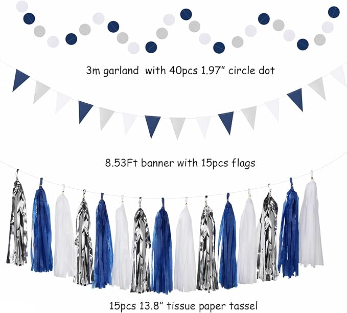 Navy-Blue White-Silver Graduation Party-Decorations - Image 3