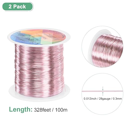 2-Rolls 0.3mm Jewelry Wire, 28 Gauge 328FT Craft Wire Copper Beading Wire - Image 3