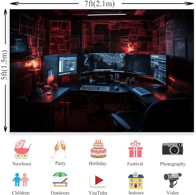 Computer Photo Backdrop Computers Hacker Room Background - Image 2