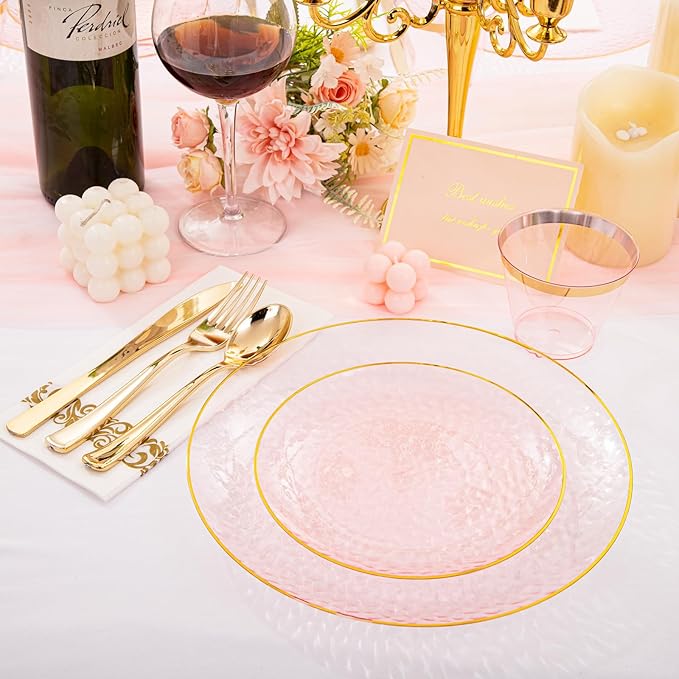 Rubtlamp 350 Pcs Clear Pink Plastic Plates, Disposable Plates - Image 4
