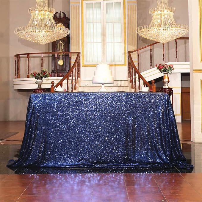 SquarePie Sequin Tablecloth 60 x 120 Inch Navy Blue Sparkly Table Linen by SquarePie