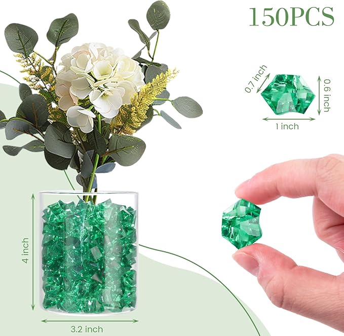 DomeStar 150PCS Fake Ice, Vase Fillers Green Acrylic Fake Diamonds Plastic Gems - Image 4