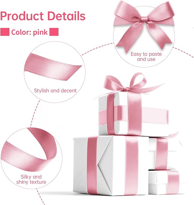 Pink Satin Ribbon 1 Inch Wide x 50 Yards, Double Faced Polyester Ribbon - Image 3