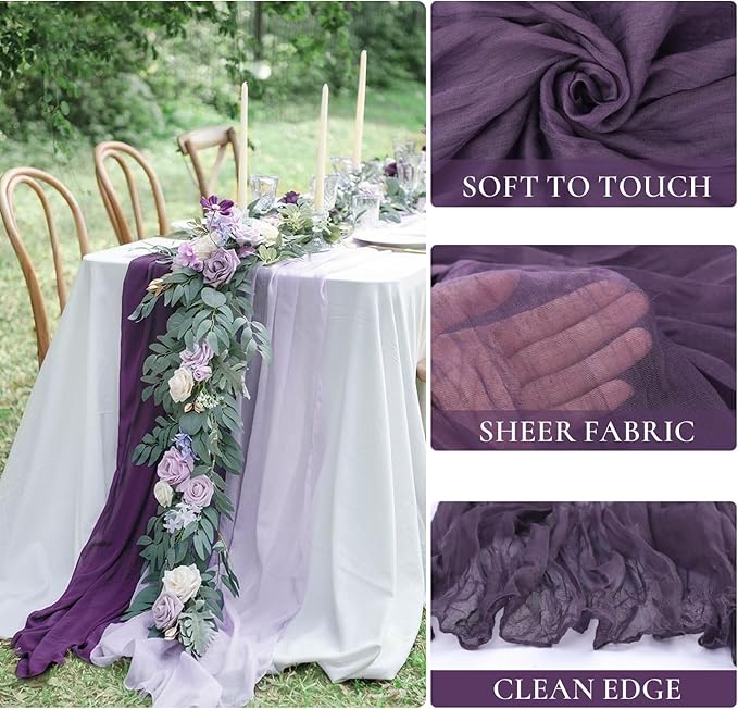6 Pack Plum Purple Cheesecloth Table Runner 35x120 Inch Boho Gauze Table Runner - Image 2