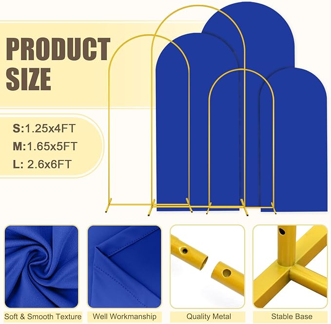 MODFUNS Arch Backdrop Stand and Cover Set 4&5&6ft Gold Arch Stand Royal Blue - Image 3