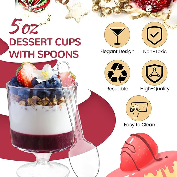 80 Pack Dessert Cups with Spoons, 5 OZ Mini Clear Plastic Parfait Cup - Image 3