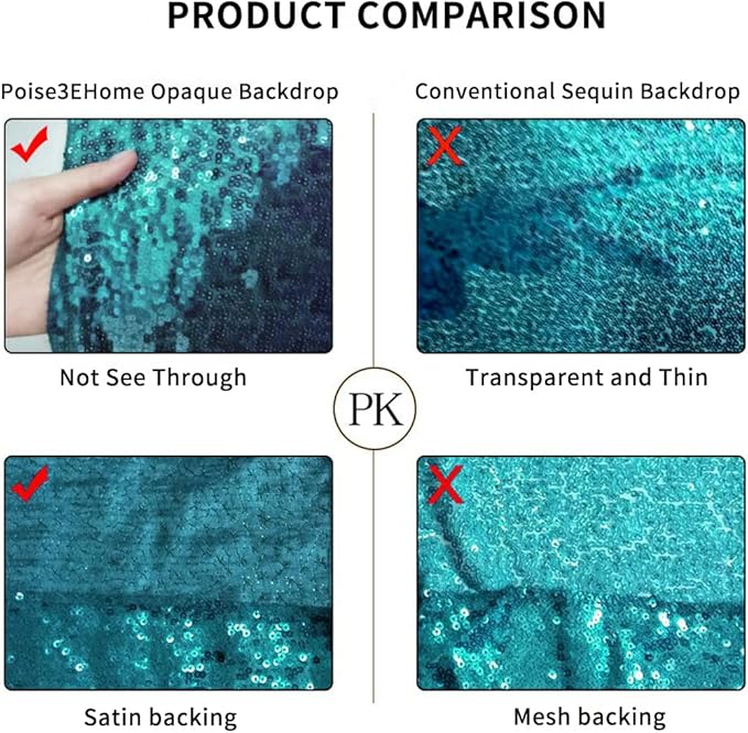 Poise3EHome 6Ft x 8Ft Teal Sequin Backdrop Curtain, Glitter Thick Satin - Image 7