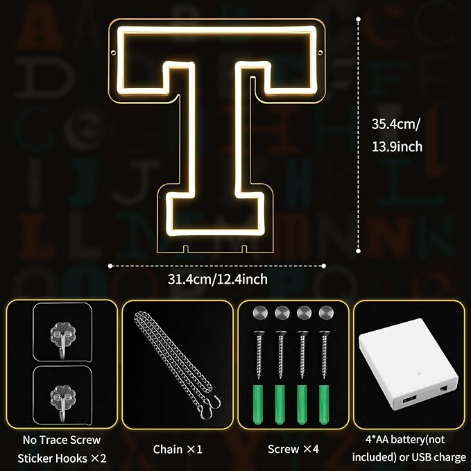 Light Up Letters T, Led Marquee Letter Lights Neon Sign, 13.9" Height - Image 2