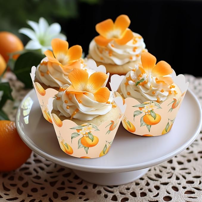 Whaline 36Pcs Little Cutie Cupcake Wrappers Watercolor Orange Cupcake Liners - Image 5