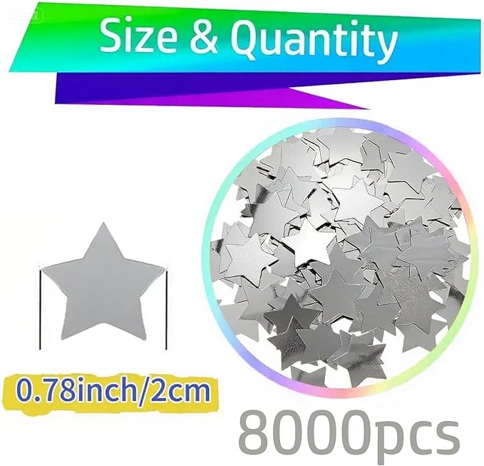 Silver Metallic Foil Star Confetti 0.78inch/2cm 8000PCS Table Confetti - Image 6