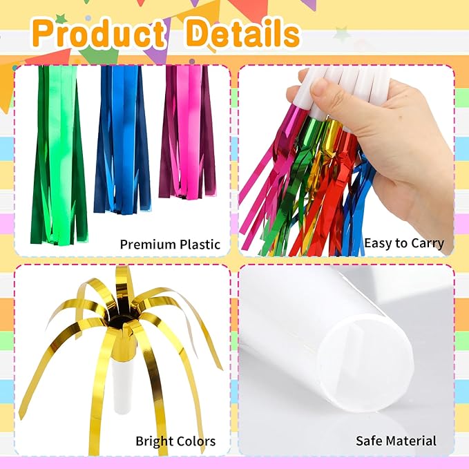 Noise Makers, Glitter Metallic Fringed Party Blowers Noisemakers Horns - Image 4