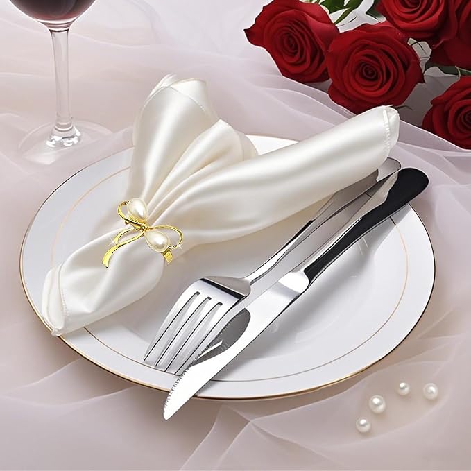 Gold Napkin Rings Set of 8 Pearl Bow Napkin Rings - Image 7
