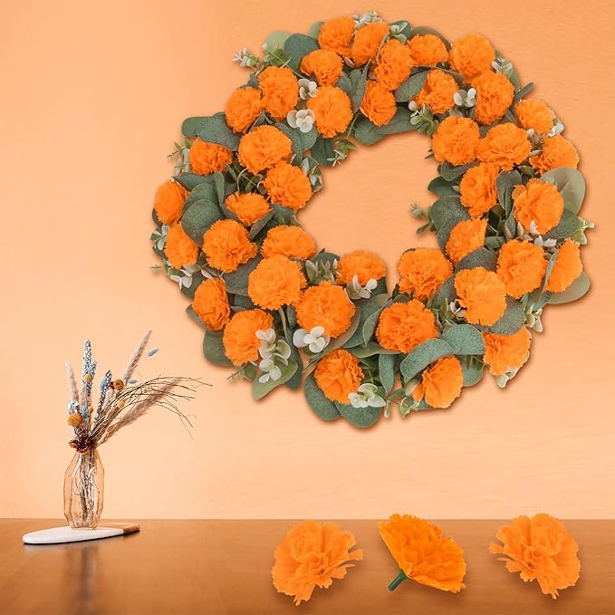 50 Pcs Artificial Marigold Flowers, Indian Wedding, DIY Wreath Garland - Image 7