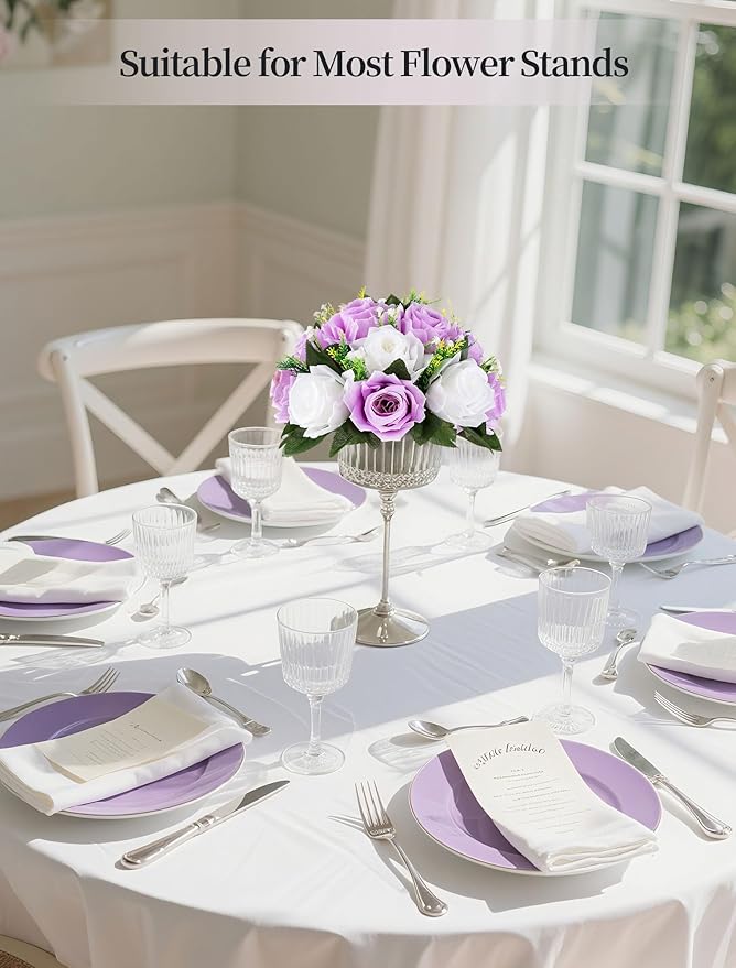 BLOSMON Purple Flowers Ball for Centerpieces: 6 Pcs Fake Lilac White Roses - Image 6