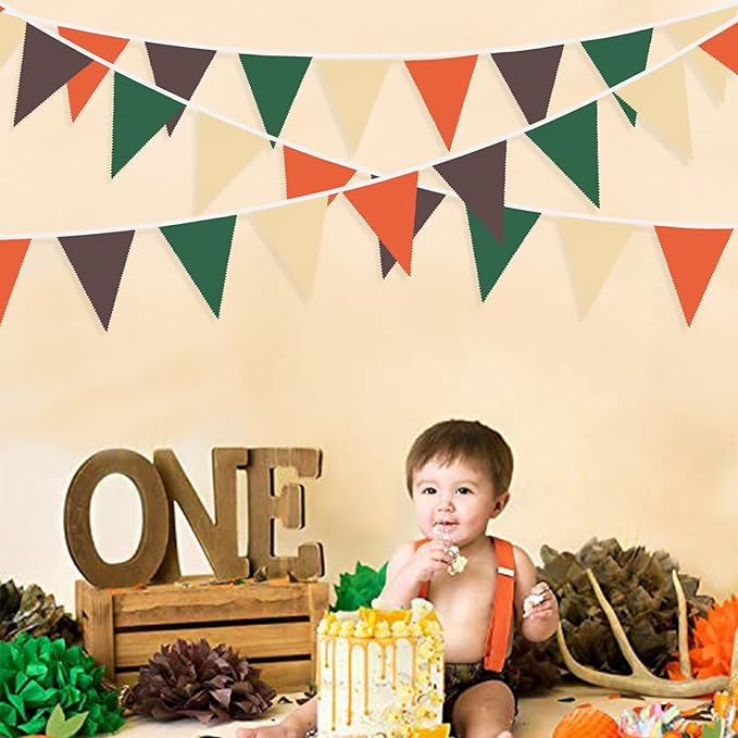 32Ft Orange Green Brown Party Decorations Triangle Flag Pennant Bunting Fabric - Image 4