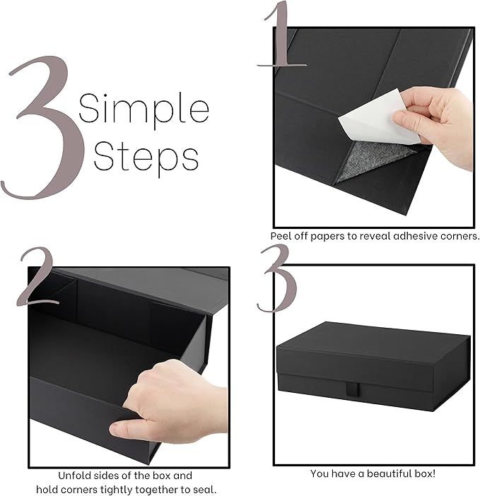 Hard Black Gift Box With Magnetic Closure Lid - Image 3