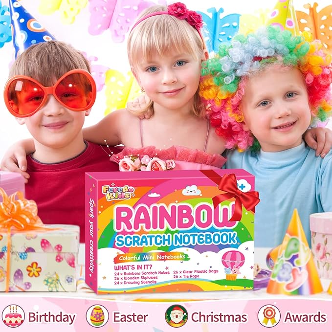 Party Favors for Kids: 24 Pack Rainbow Scratch Art Notebook Students Classroom - Image 8