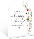 Boho Floral Happy Tears Tissue Sign, 6 x 8 Inch White Arch Acrylic Wedding Sign by Qoqxjodd