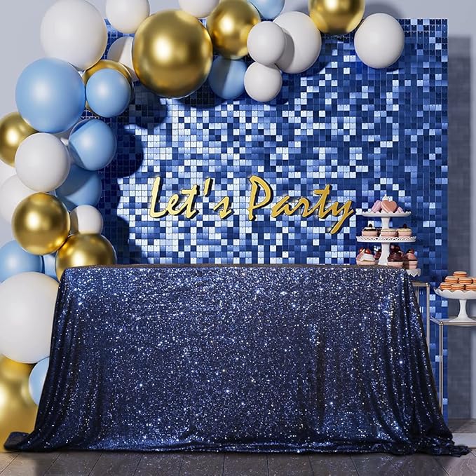 SquarePie Sequin Tablecloth 50 x 72 Inch Navy Blue Sparkly Table Linen - Image 3