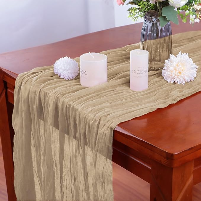 4 Pack Beige Cheesecloth Table Runner 35x120 Inch Boho Gauze Fabric Cheese - Image 4