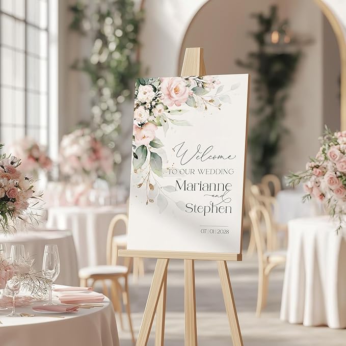 Personalized Wedding Welcome Sign, Blush Pink Floral Wedding Sign Signage 12" X - Image 3