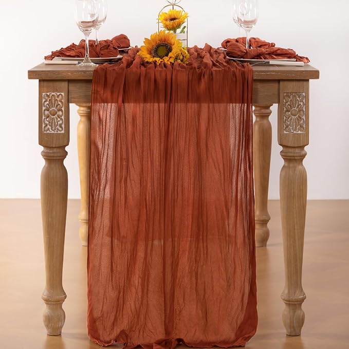 Terracotta Cheesecloth Table Runner Fall Burnt Orange Cheese Cloth Table Runner - Image 5
