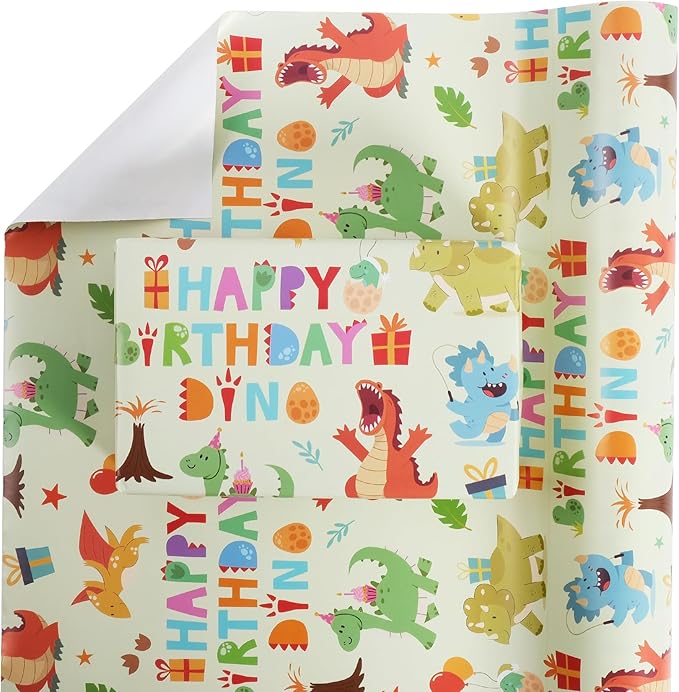 Aimyoo Dinosaur Birthday Wrapping Paper Roll - Image 2