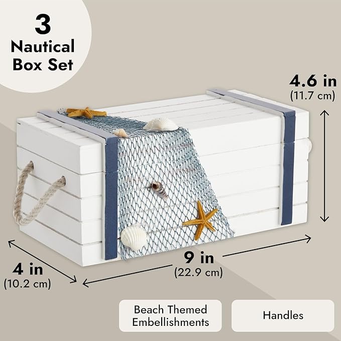 Juvale Nautical Wooden Jewelry Box Set - Image 3