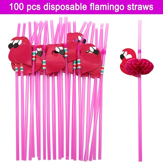 BLUE TOP Flamingo Drinking Straws Cocktail Straws 9.65 Inch 100 PCS, Decoration - Image 3