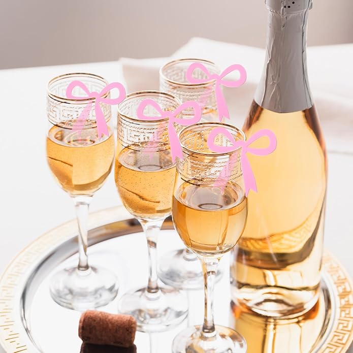 20 Pcs Pink Bow Drink Markers, Bows Drink Tags Coquette, Acrylic Bow Wine Glass - Image 3