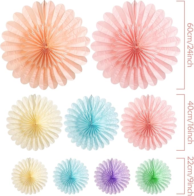 9PCS Huge Pastel Hanging Paper Fans Decoration Macaron Birthday Party - Image 2