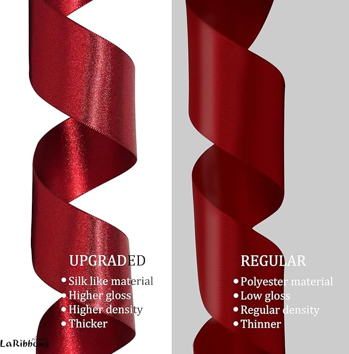 LaRibbons Burgundy Satin Ribbon 1 Inch 25 Yards Luxury Double Faced Dark Red - Image 7