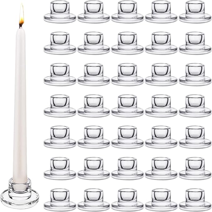36 PCS Glass Taper Candle Holders Bulk Candlestick Holders Clear Short Tapered by Mkhaslri