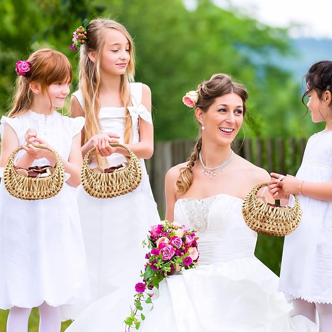 Taiyin 18 Pack Rattan Flower Girl Basket Small Half Moon Straw Wicker Basket - Image 7