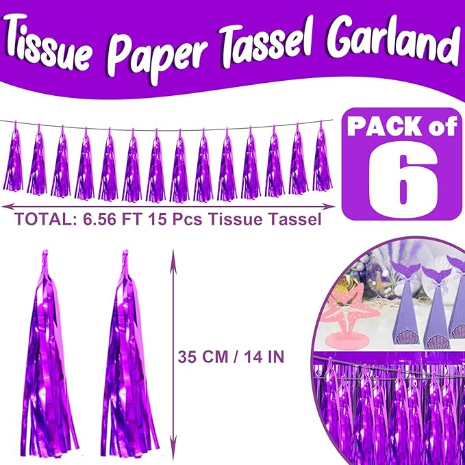 6P Purple Foil Fringe Metallic Tassel Streamers Banner Tassel Garland - Image 2
