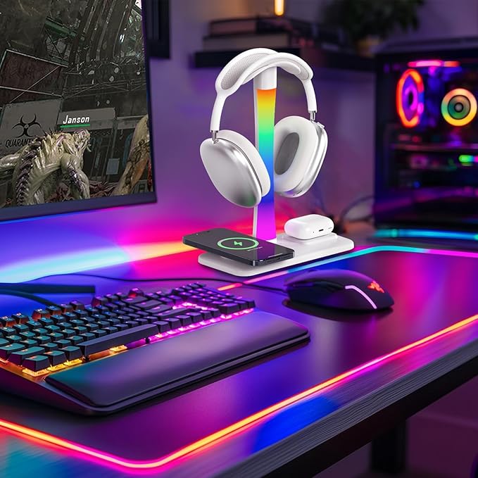 Headphone Stand with Wireless Charger, Gaming Headset Stand with RGB Light Mode - Image 8