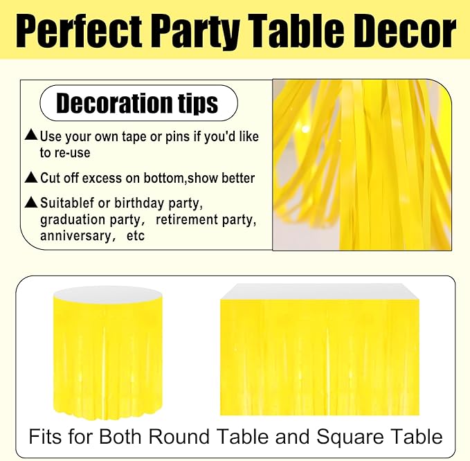3 Pack 29x108 Inch Macaron Yellow Foil Fringe Table Skirts Metallic Banner - Image 3