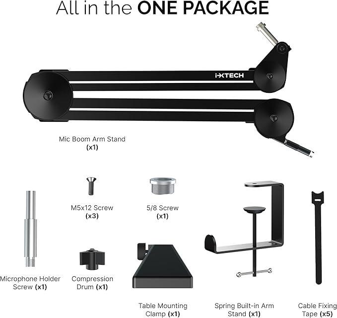 IXTECH Microphone Boom Arm Stand, Heavy Duty Adjustable Mic Stand - Image 9