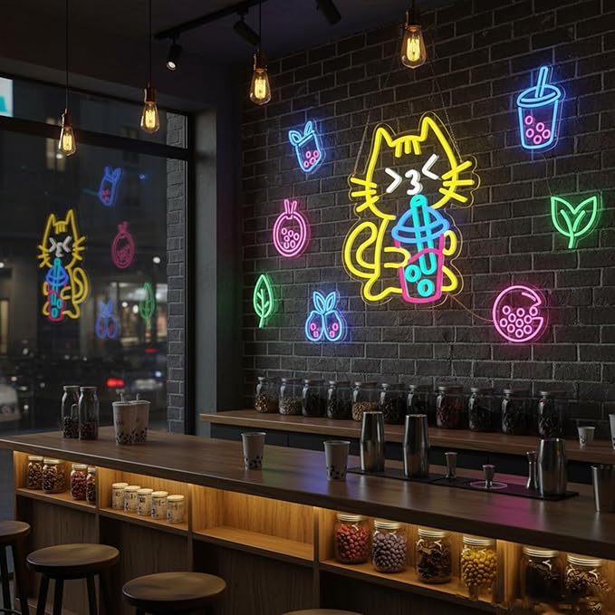 Cat Boba Tea Neon Sign Yellow Cat Led Neon Signs - Image 6