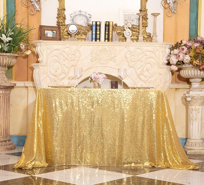 SquarePie Sequin Tablecloth 60 x 120 Inch Gold Sparkly Table Linen - Image 3