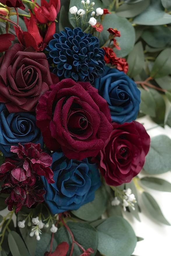Navy and Burgundy Flower for Wedding Welcome Signs Decorations, Artificial - Image 6